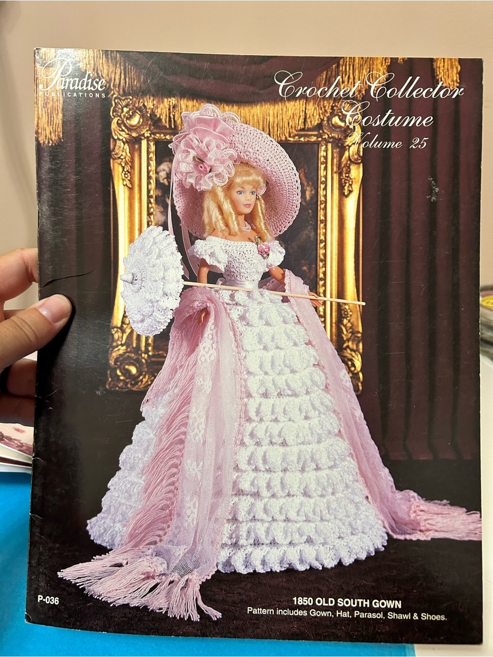 5/$25 Crochet Collector Costume Volume 25 - Pink & White Victorian Doll Gown